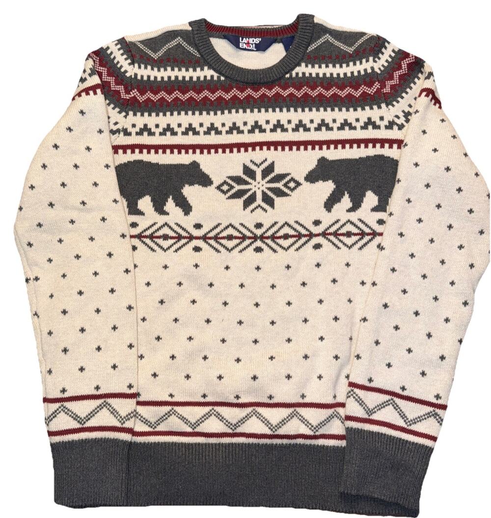 Lands’ End Bear Fair Isle Nordic Sweater Women’s Small Ski Lodge